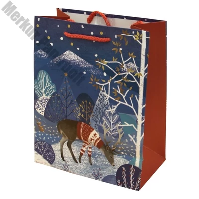 Dísztasak CREATIVE Luxury M 18x23x10 cm karácsonyi havas mintás matt zsinórfüles