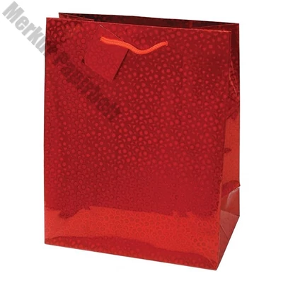 Dísztasak CREATIVE Special Hologram L 26x32x12 cm egyszínű piros sodort füles