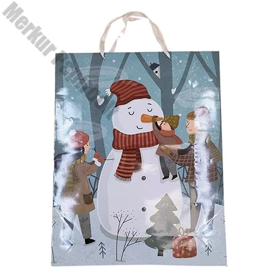 Dísztasak CREATIVE Special XXL 47x60x16 cm karácsonyi hóemberes színes fényes szalagfüles