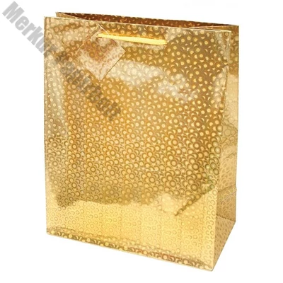 Dísztasak CREATIVE Special Hologram L 26x32x12 cm egyszínű arany sodort füles