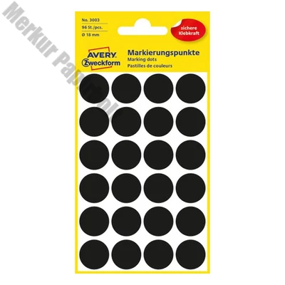 Etikett AVERY 3003 jelölőpont 18 mm fekete 96 címke/doboz 4 ív/doboz