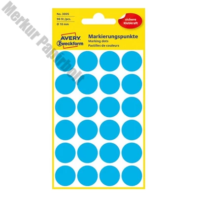 Etikett AVERY 3005 jelölőpont 18mm kék 96 darabos