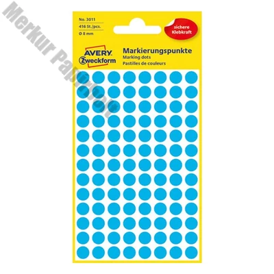 Etikett AVERY 3011 jelölőpont 8mm kék 416 darabos