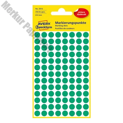 Etikett AVERY 3012 jelölőpont 8mm zöld 416 darabos