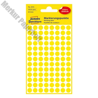 Etikett AVERY 3013 jelölőpont 8mm sárga 416 darabos