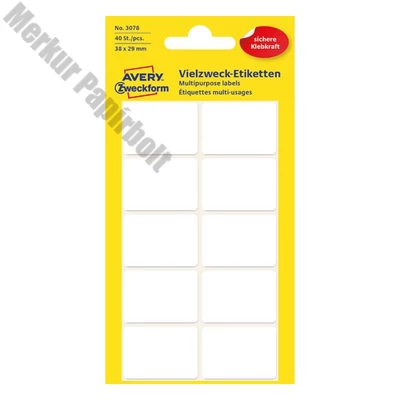 Etikett AVERY 3078 38x29 mm fehér univerzális 40 címke/doboz 5 ív/doboz