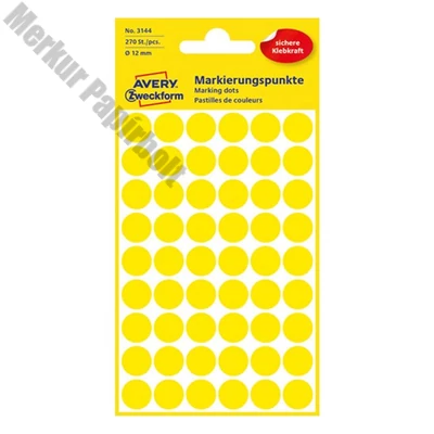Etikett AVERY 3144 jelölőpont 12mm sárga 270 darabos