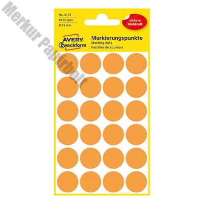 Etikett AVERY 3173 jelölőpont 18mm neon narancs 96 darabos