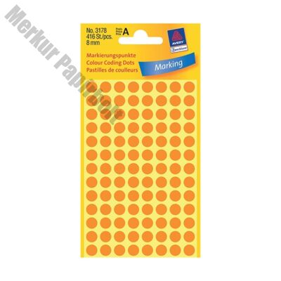 Etikett AVERY 3178 jelölőpont 8mm neon narancs 416 db/csomag