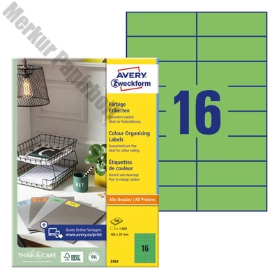 Etikett AVERY 3454 105x37mm univerzális zöld 1600 címke/doboz 100 ív/doboz