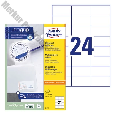 Etikett AVERY 3475 70x36mm univerzális 2400 címke/doboz 100 ív/doboz