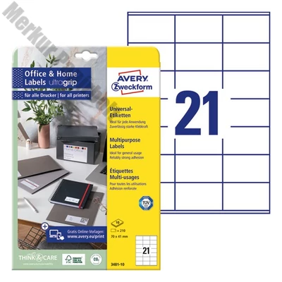 Etikett AVERY 3481-10 70x41mm univerzális 240 címke/doboz 10 ív/doboz
