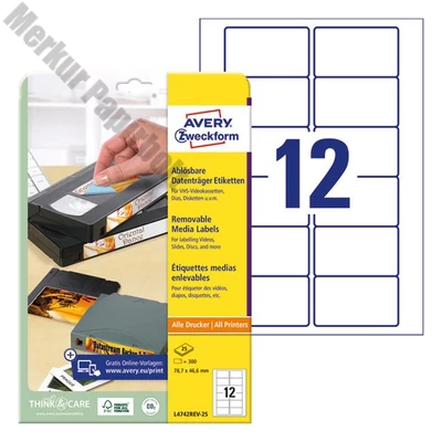 Etikett AVERY L4742REV-25 78,7x46,6mm visszaszedhető 300 címke/doboz 25 ív/doboz