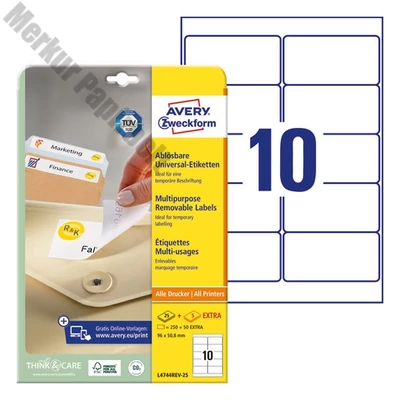 Etikett AVERY L4744REV-25 96x50,8mm univerzális 250 címke/doboz 25 ív/doboz