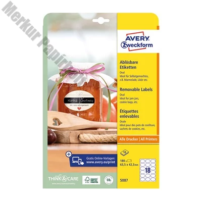 Etikett AVERY L5087  63,5x42,3 mm ovális visszaszedhető 10 íves
