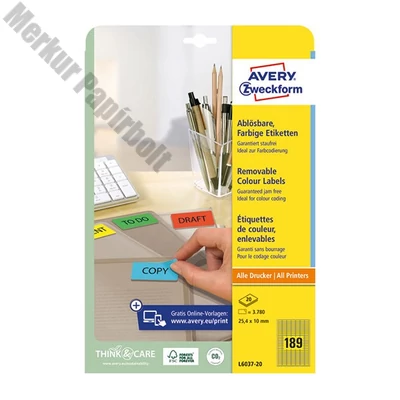 Etikett AVERY L6037-20 25,4x10 mm univerzális visszaszedhető sárga 20 íves