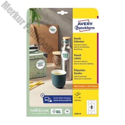 Etikett AVERY L6228-10  69 mm univerzális kör 10 íves