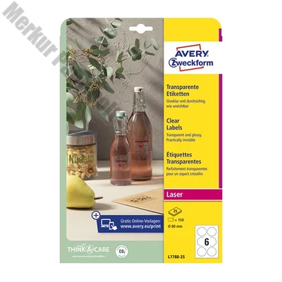 Etikett AVERY L7788-25 80 mm víztiszta átlátszó kör 25 íves