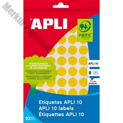 Etikett APLI kör 10mm sárga kézzel írható 1008 etikett/csomag