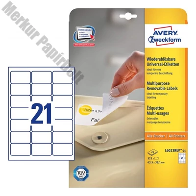 Etikett AVERY L6023REV-25 63,5X38,1 univerzális visszaszedhető 25+5 ív/doboz