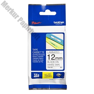 Feliratozó szalag BROTHER TZe-231 12mmx8m laminált fehér alapon fekete írásszín