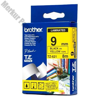 Feliratozó szalag BROTHER TZe-621 9mmx8m laminált sárga alapon fekete írásszín