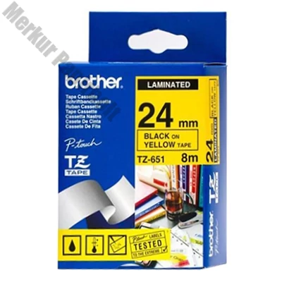 Feliratozó szalag BROTHER TZe-651 24mmx8m laminált sárga alapon fekete írásszín