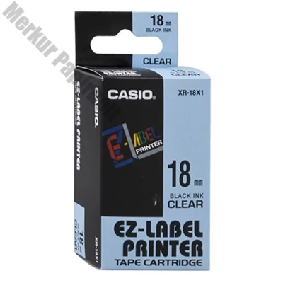 Feliratozó szalag CASIO XR 18 X1 18mm x 8m átlátszó alapon fekete írásszín