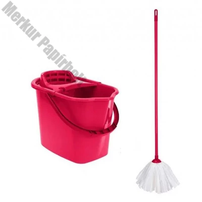 Felmosó szett vödör + csavarókosár + mop + nyél