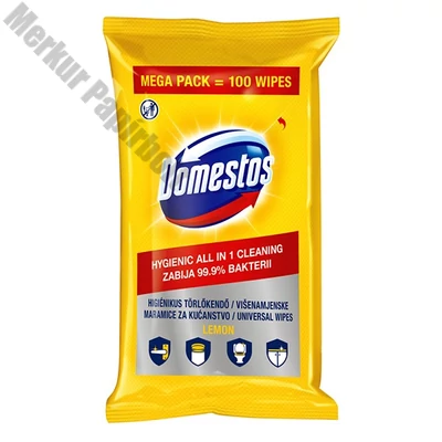 Fertőtlenítő törlőkendő DOMESTOS Lemon 100 db