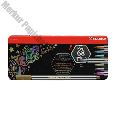 Filctoll STABILO Pen 68 metallic 8 darabos fémdobozban