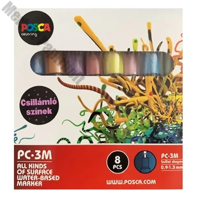 Filctoll UNI Posca PC-3M csillám színek 8 darabos