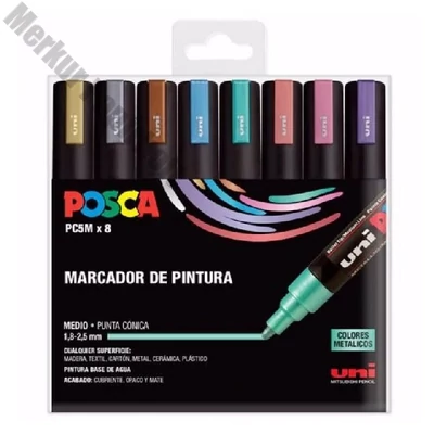 Filctoll UNI Posca PC-5M metál színek 8 darabos