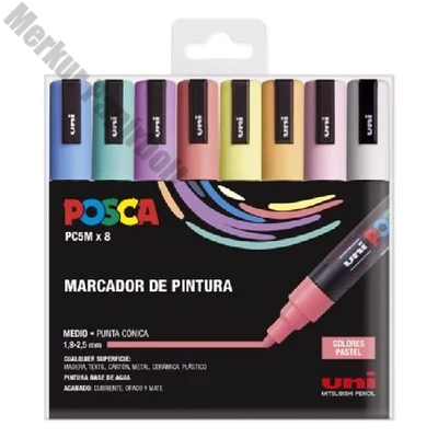 Filctoll UNI Posca PC-5M pasztell színek 8 darabos