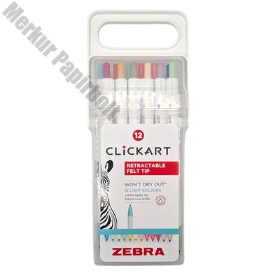 Filctoll  ZEBRA ClickArt nyomógombos vízbázisú 12 darabos