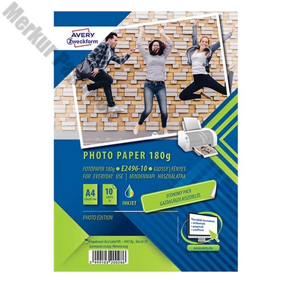 Fotópapír AVERY E2496-10 Economy 180 g fényes A/4 inkjet nyomtatóhoz 10 ív/doboz