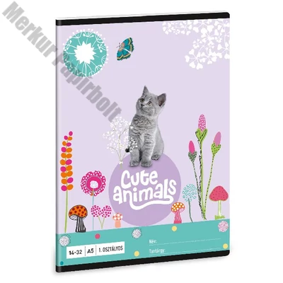Füzet ARS UNA A/5 32 lapos vonalas 14-32 I. osztályos Cute Animals-Kitten