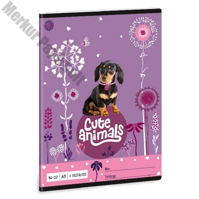Füzet ARS UNA A/5 32 lapos vonalas 14-32 I. osztályos Cute Animals-Puppy