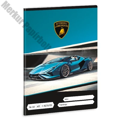 Füzet vonalas ARS UNA A/5 32 lapos 16-32 2. osztályos Lamborghini türkiz