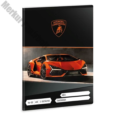 Füzet vonalas ARS UNA A/5 32 lapos 16-32 2. osztályos Lamborghini narancssárga