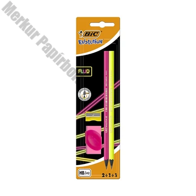 Grafitceruza BIC Eco Evolution Black HB hatszögletű 2 darabos neon+radír+hegyező