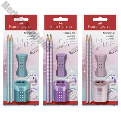 Grafitceruza szett FABER-CASTELL Sparkle gyöngyházfényű metál + hegyező és radír