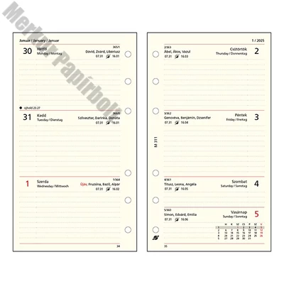 Gyűrűs kalendárium betét SATURNUS M311 heti sárga lapos 2026.