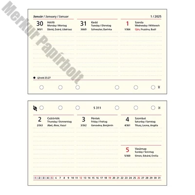 Gyűrűs kalendárium betét SATURNUS S311 heti sárga lapos 2026.