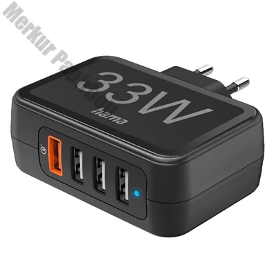 Hálózati adapter HAMA 3xUSB-A + 1xQC 3.0 33W fekete