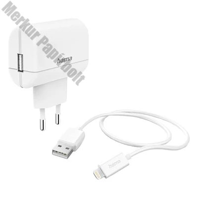 Hálózati adapter HAMA USB-A 12W + Lightning kábel fehér