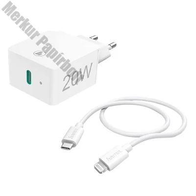 Hálózati adapter HAMA USB-C 20W + Lightning kábel fehér