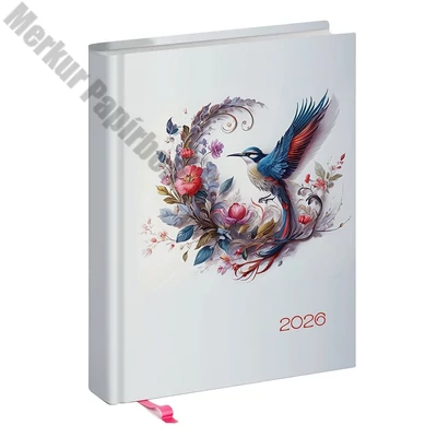 Határidőnapló REALSYSTEM Librobello "Hölgyeknek" B/6 napi fehér lapos 3D lakk Kolibri 2026.