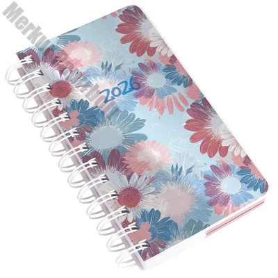 Határidőnapló REALSYSTEM SP5 spirál A/6 napi fehér lapos virágok 2026.