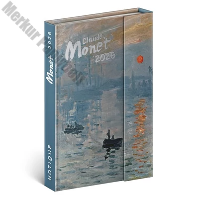 Határidőnapló mágnessel záródó REALSYSTEM 110x160mm heti sárga lapos Claude Monet 2026.